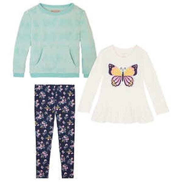 BCBG Girls Butterfly 3 Piece Set Blue and Aqua with Butterflies Size 5 - Picture 1 of 5